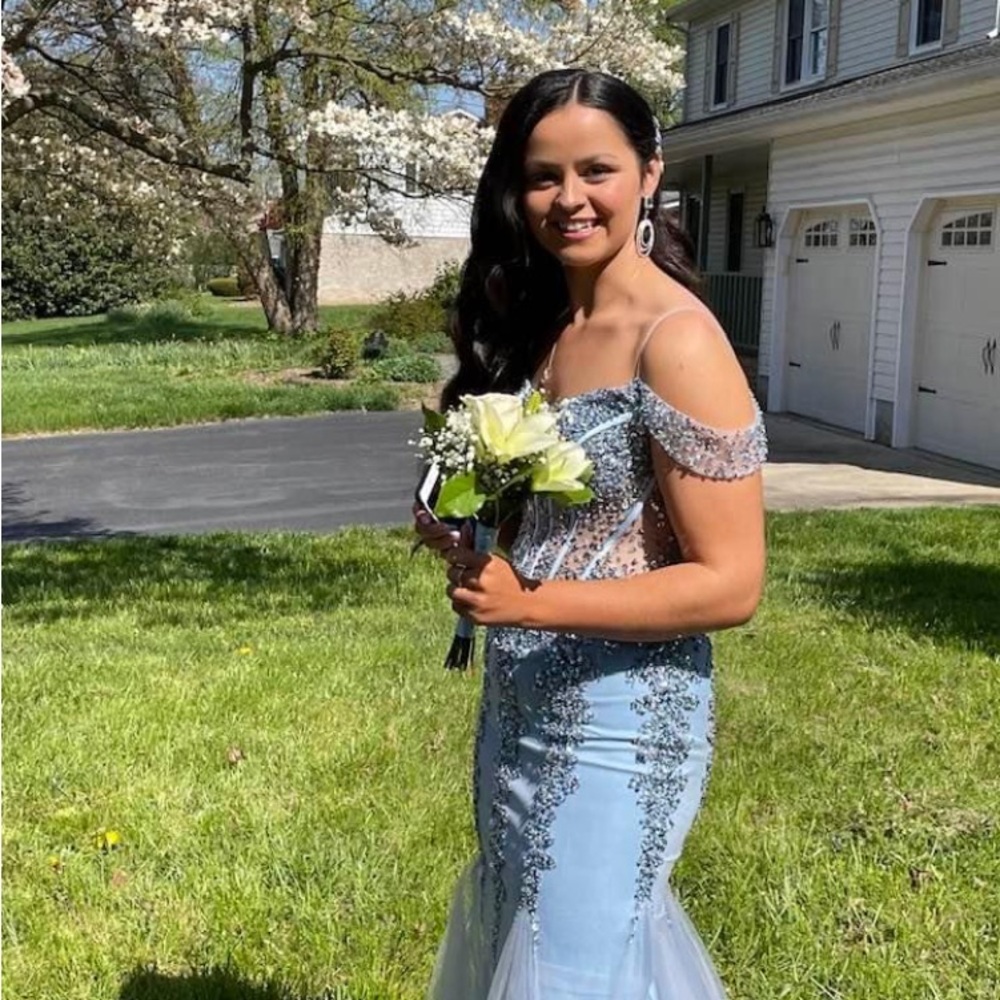 JVN by Jovani Light Blue Beaded Prom Dress